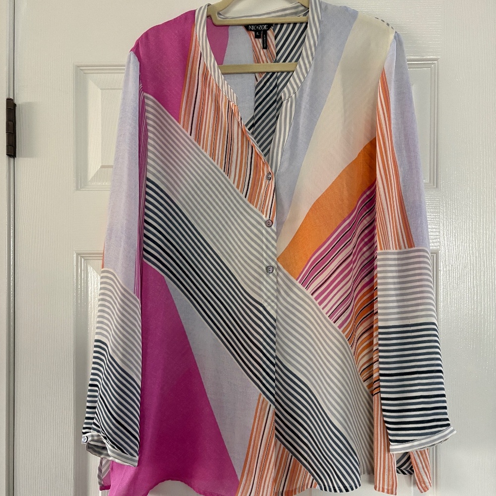 Nic + Zoe Long Sleeve Popover Silky Blouse Top Pink Orange Black Gray XL